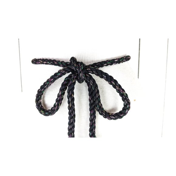 Black colorful metallic thread long woven braided rope knotted tassel chord tie - Picture 2 of 5